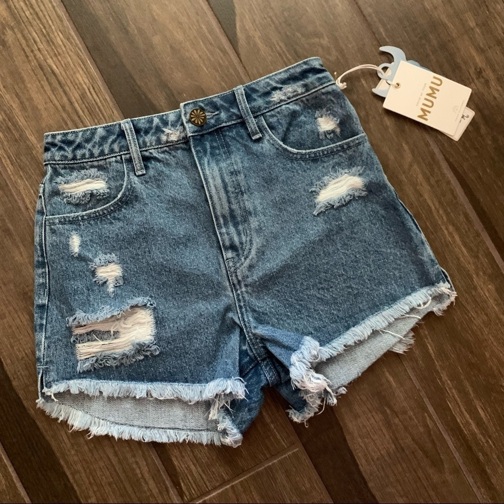 NWT Show Me Your Mumu Arizona High Waisted Cut Off Shorts Out of the Blue Sz 24 - Picture 5 of 12